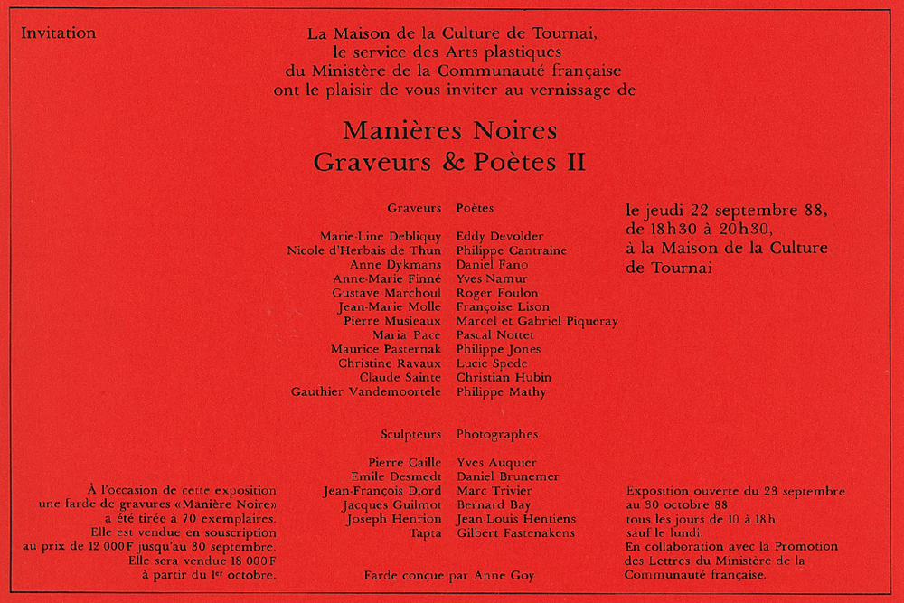 Graveurs et PoÃ¨tes II, ManiÃ¨res noires 1 | 1988